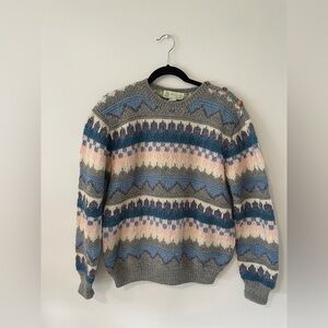 Santa Maria 100% Virgin Wool Hand Knit Sweater Uruguay Fair Isle Nordic Large